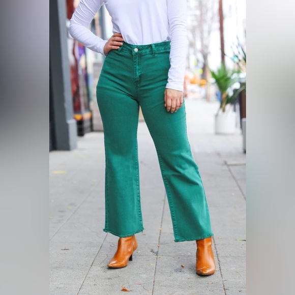 Can't Lose Dark Green Straight Leg High Waist Ankle Pants - Picture 1 of 8